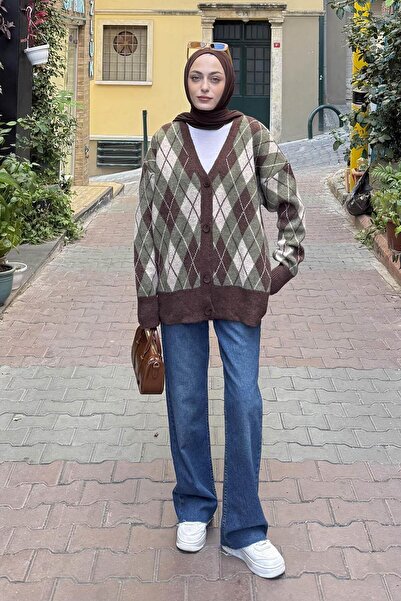 lamelif Crew Neck Short Cardigan Khaki