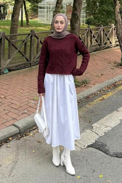 lamelif Örgülü Kazak Bordo