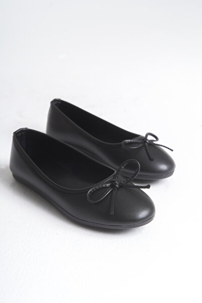 Ayakkabı Delisiyim Черни дамски обувки от кожа с панделка, кръгла форма на върха и удобна подметка против хлъзгане