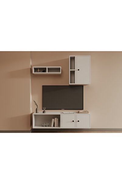 Nettrends 3 Kapaklı Yüksek Kapasiteli TV Sehpası Açık Bölmeli Modern Salon Or...