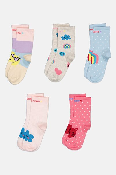 Joe Boxer Kids Girl 5 Pairs Allover Print Crew Socks, Multiolor