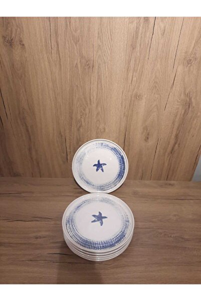 Keramika 22 CM PASTA TABAĞI 6 ADET NORDIC PARLAK DENİZ TEMALI