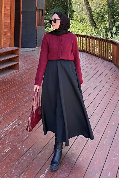 lamelif Crew Neck Short Cardigan Burgundy