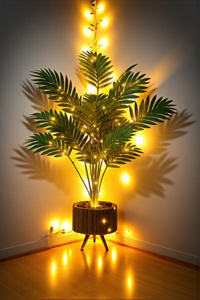SY Vista Palmiye - Yapay Palmiye - LEDLİ - Yapay Çiçek - Ahşap Saksılı