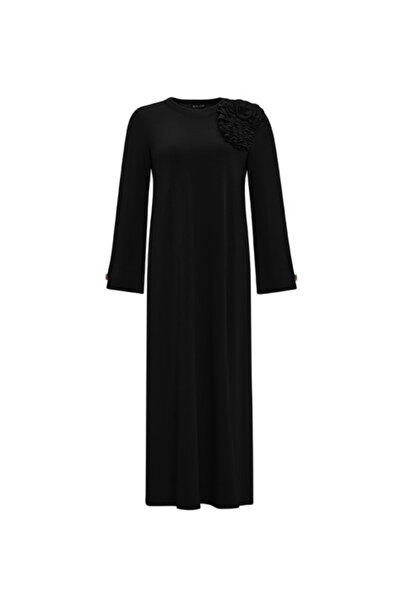 MISS DALIDA Düz Renk Basic Triko Siyah Elbise