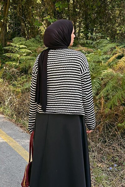 lamelif Λεπτή ριγέ ζακέτα πλεκτό μαύρο