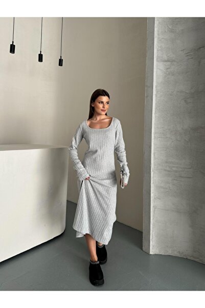 Rabi Shine Interlock Midi Dress Gray