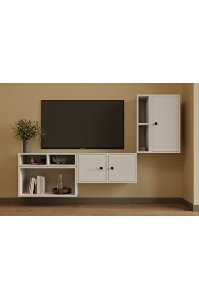 Nettrends 3 Kapaklı Geniş Depolama Asma Televizyon Sehpası Çok Bölmeli Modüle...