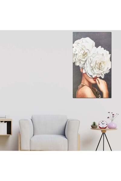 Generic لوحه جداريه كانفس - إمرأه و ورود بيضاء - 30048