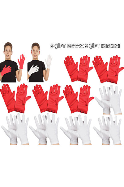 Mustran Set mănuși de spectacol pentru copii – 5 perechi albe și 5 perechi roșii