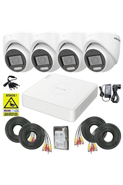Hikvision Sistem de supraveghere, 4 camere de 2MP, lumină duală 20m, microfon, DVR cu 4 canale, 2MP