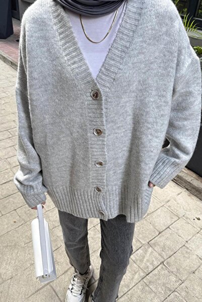 lamelif Απλή υφή Basic Cardigan Grey