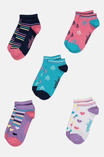 Original Penguin Kids Girl 5 Pairs Stripe Ankle Socks, Multicolor