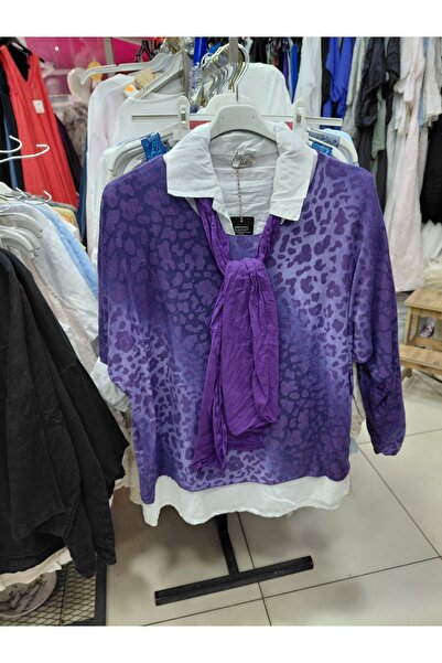 Tuana Otantik Fularlı Leopar Desenli İki Parça Bluz