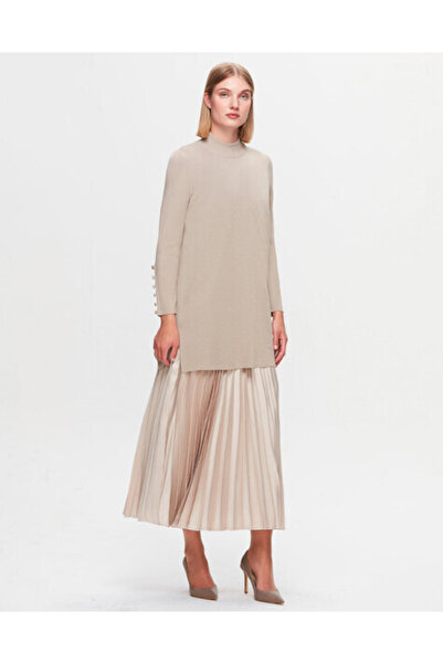 MISS DALIDA T25K-6001 Uzun Kollu Basic Triko Tunik 8YR71-STONE