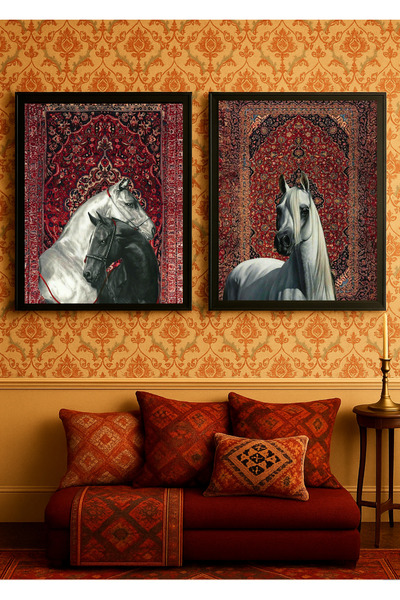 gxe.art Anadolu Motifli 2 Adet At | Etnik Dekoratif Modern Tasarım | Siyah Ah...