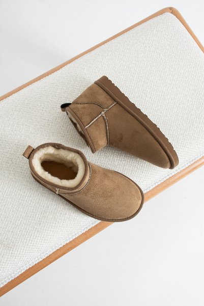LORENN SHOES Mini Vizon Süet İçi Kürklü İnce Taban Kadın Bot