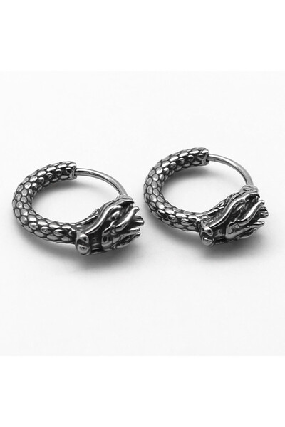 Viking Dragon Design Hoop Earrings 316L Stainless & Tarnish-Free Steel Earrings