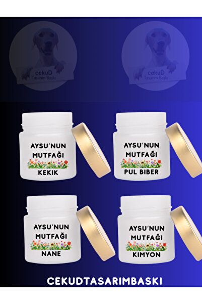 cekud tasarım baskı Kişiye Özel Baharat Kavanozu – İsimli Cam Baharatlık Seti...
