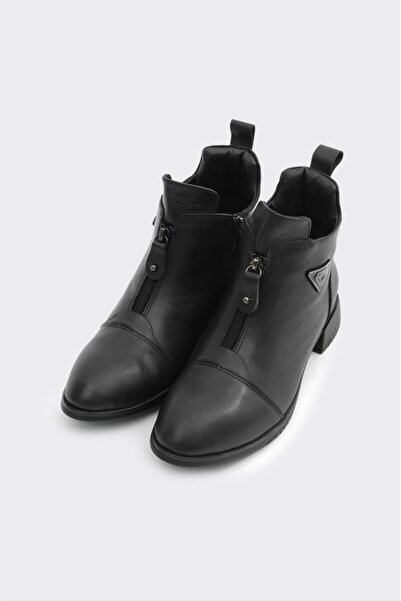 derinet Hakiki Deri Önden Fermuarlı Kadın Bot