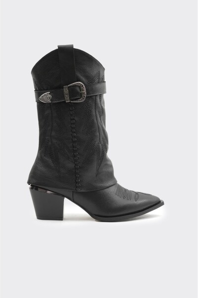 derinet Desenli Hakiki Deri Kadın Çizme