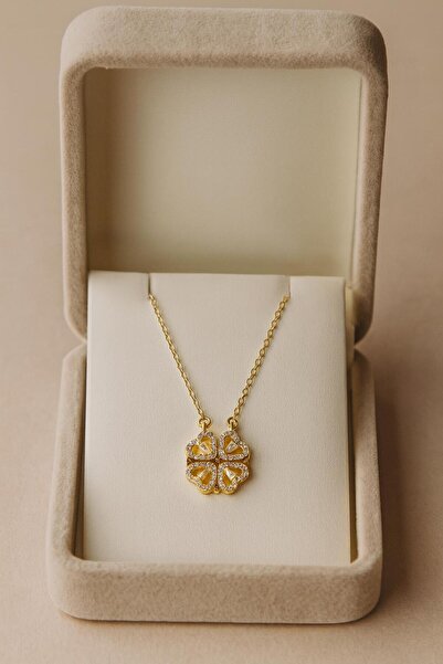 ESYURA ACCESSORIES Çelik Kolye - Mıknatıslı Açılır Yonca Kolye Gold Renk Pasl...