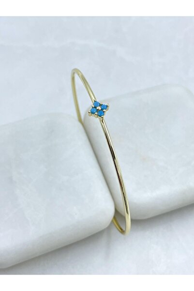 Seda Bijuteri Altın Kaplama Minimal Mavi Çiçek Kelepçe Bileklik Gold