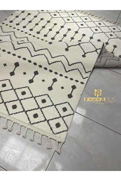 SEYRAN HALI MATTA-2022-KREM-BEJ Hav Toz Vermez Yumuşak Dokulu Etnik Desenli I...