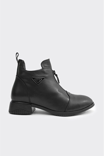 derinet Hakiki Deri Önden Fermuarlı Kadın Bot