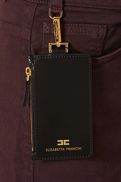 Elisabetta Franchi Mini Çanta Detaylı, Kısa Paça Straight Fit Denim Jean