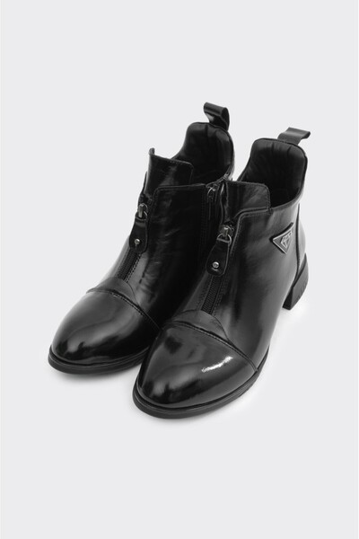 derinet Hakiki Deri Önden Fermuarlı Kadın Bot