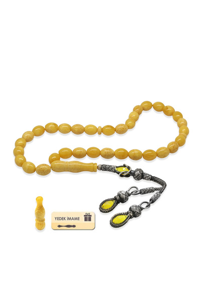 Tesbihane Damla Amber Prayer Beads - 1000 Sterling Silver with Kazaz Tassel - Barley Cut - King Seccer - Premium Boxed