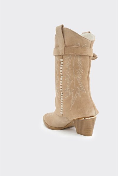 derinet Desenli Hakiki Deri Kadın Çizme