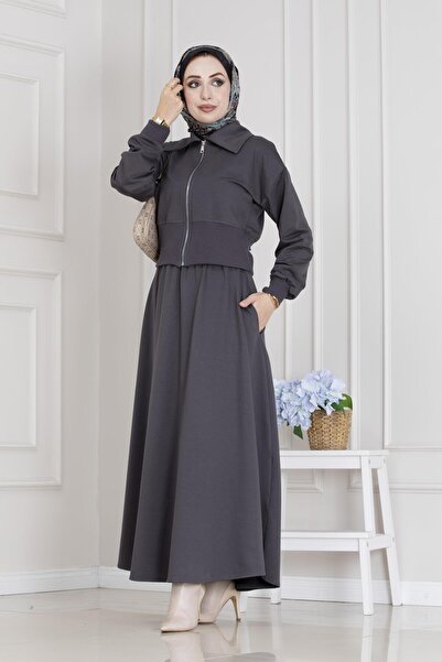 Sevitli Zippered Skirt Suit-Anthracite