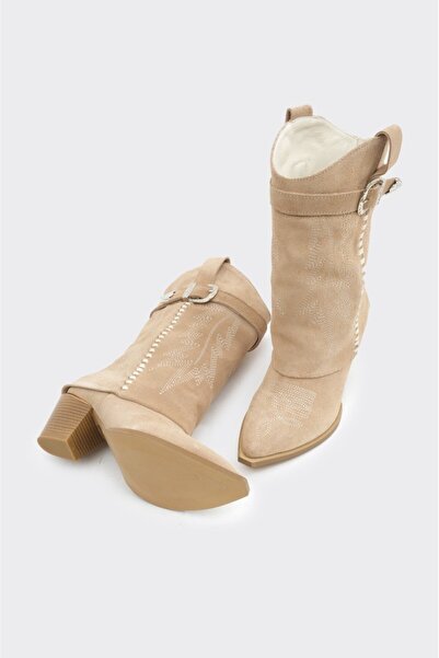 derinet Desenli Hakiki Deri Kadın Çizme