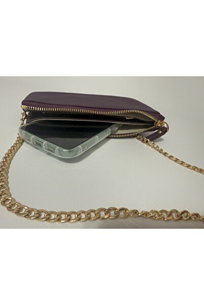 Nevgiss Aksesuar Real Leather Bag Wallet with Zippered Compartment and Chain Strap