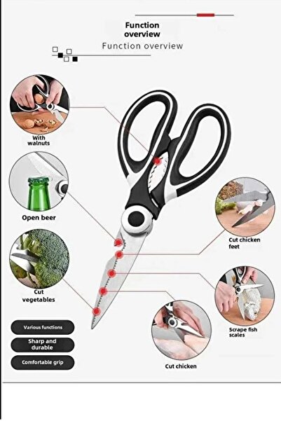 İndirimKap Paslanmaz Çelik Ultra Keskinleştirilmiş Mutfak Makası Çok Amaçlı Fonksiyonlu Balık Et Sebze Makası