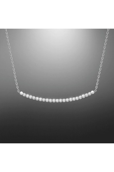 Tesbihane Suyolu Tasarım Sıralı Zirkon Taş Süslemeli Gümüş Renk 925 Ayar Gümüş Kolye