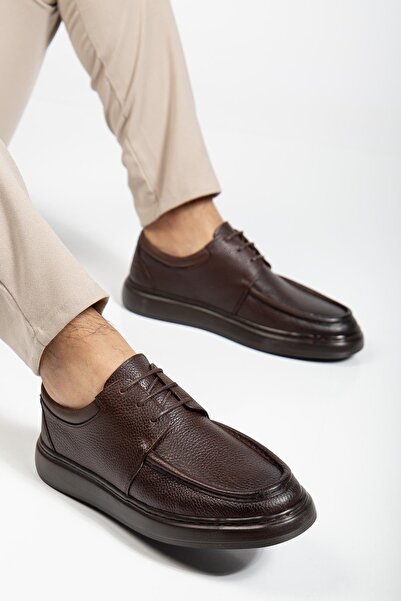 Dilimler Ayakkabı Genuine Leather Men's Casual Shoes Brown Tied Eva Sole