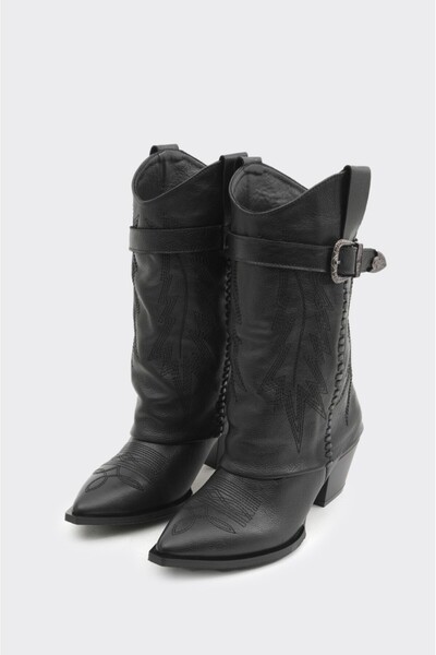 derinet Desenli Hakiki Deri Kadın Çizme