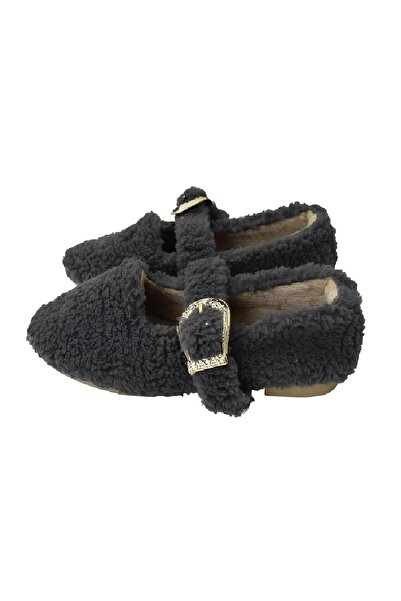 birizmoda Women's Gold Buckle Plush Home Slippers - Dark Gray