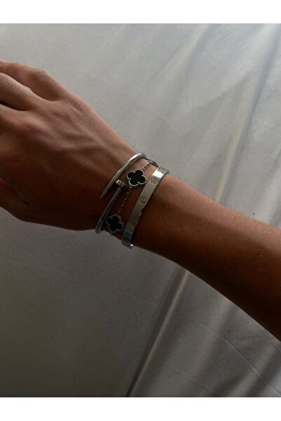 ElectraStore Silver Luxury Onyx Bracelet Set