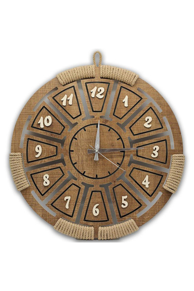 Meva Hediye Saat Duvar Ahşap Otantik Halatlı Türkçe 70x70cm