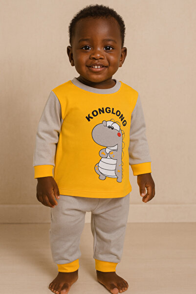 aden kids set de pijamale sezoniere din bumbac pieptănat pentru copii