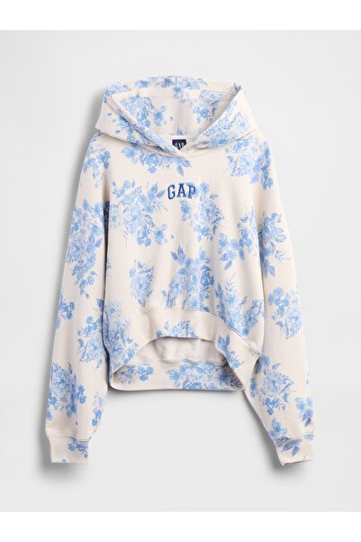 GAP Kadın Mavi Logo VintageSoft Crop Fleece Sweatshirt