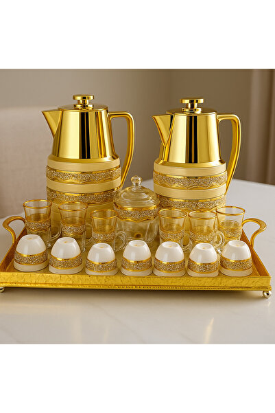 Radin Thermose Set Of 22Pieces 2Pc Thermose 6Tea Cups With 6soucers 6Cawa Cup 1Tray 1Sugar Bowl For Home