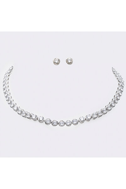 ElectraStore Tennis Set Ema Silver Necklace+Earrings