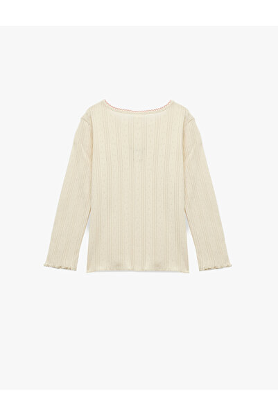 Koton Μακρυμάνικο μπλουζάκι από βαμβακερό κέντημα με λαιμόκοψη