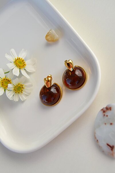 Sacce Scarves&Accessories Kehribar Kahverengi Çelik Vintage Küpe