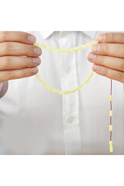 Tesbihane Damla Amber Prayer Beads - Systematic Design - Light Yellow Color - Capsule Cut